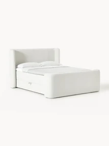Cama boxspring em bouclé com espaço de arrumação Perla