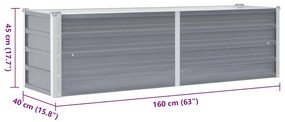 Canteiro elevado de jardim aço galvanizado 160x40x45cm cinzento