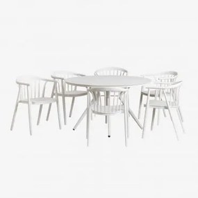 Conjunto De Mesa Redonda De Alumínio Valerie (ø126 Cm) E 6 Cadeiras De Jardim Ivor Gardénia Branco - Sklum