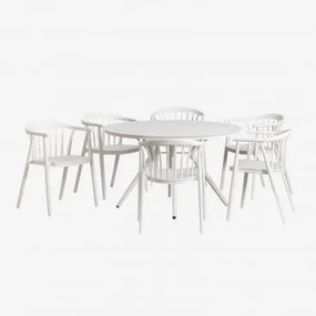 Conjunto De Mesa Redonda Ø125 Cm Em Alumínio Valerie E 6 Cadeiras De Jardim Em Polipropileno Ivor Branco Glacial - Sklum