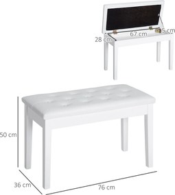 Banco para Piano com Espaço de Armazenamento Assento de Couro Sintético Acolchoado 76x36x50 cm Branco