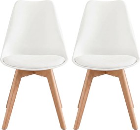 Conjunto de 2 Cadeiras de cozinha estofadas em couro PU e madeira de faia (MESA NÃO INCLUIDA), 46,5 x 57 x 79 cm brancas
