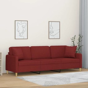 vidaXL Sofá 3 lug. c/ almofadas/almofadões 210cm tecido vermelho tinto