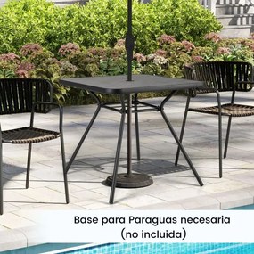 Mesa de jantar para jardim 80 x 80 x 72,5 cm com orifício para guarda-sol de 4 cm e tampo com placa DPC para jardim, varanda, piscina, preta