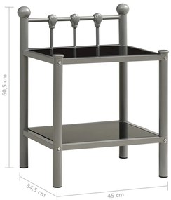 Mesas de cabeceira 2 pcs metal cinzento e vidro preto