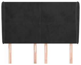 Cabeceira de cama c/ abas veludo 147x23x118/128 cm preto