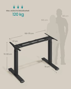 Estrutura elétrica para secretária 100-175 x 70 x 72-120 cm com dois motores (TAMPO NÃO INCLUIDO) preta