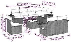 9 pcs conjunto de sofás p/ jardim c/ almofadões vime PE preto