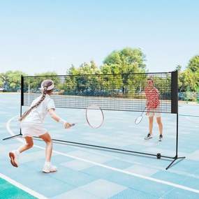 Rede de Badminton 420 cm Portátil Ajustável em Altura com Postes, Bolsa de Transporte e 2 Penas para Interior e Exterior Preta