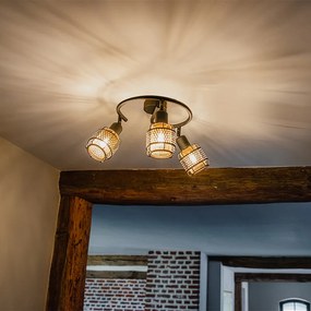 Candeeiro de teto design preto com dourado 3 luzes redondo - Noud