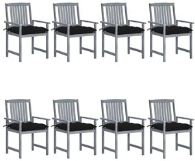 Cadeiras de jardim c/ almofadões 8 pcs acácia maciça cinzento