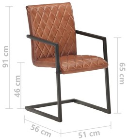 Cadeiras de jantar cantilever 4 pcs couro genuíno castanho