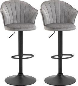 HOMCOM Conjunto de 2 banquetas de bar giratórias com encosto Toque em veludo Banqueta bistrô com altura ajustável Sem braços Espuma Cinza 54 x 56 x 91-111 cm | Aosom Portugal