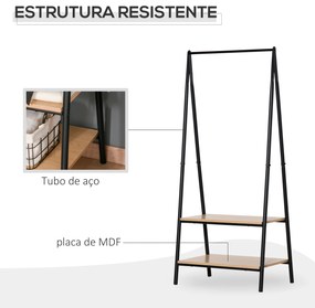 Suporte para Cabides com 2 Prateleiras de Armazenamento Barra para Pendurar e Estrutura de Aço 64x42,5x149 cm Preto