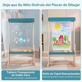 Cavalete Infantil para Desenho, 65 x 44,5 x 110 cm, Tabuleiro Transparente Dupla Face, Natural