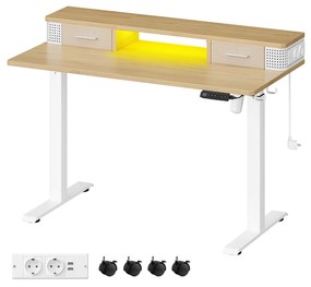 Secretária eléctrica com Luz LED e regulável em altura 60 x 120 x (72-120) cm Natural