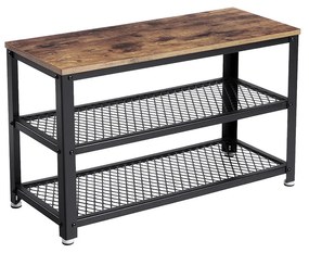 Banco de sapatos VASAGLE, sapateira com 2 prateleiras, organizador de sapatos, 73 x 30 x 45 cm, entrada, sala de estar, corredor, estrutura de aço, estilo industrial, marrom rústico e preto LBS73X