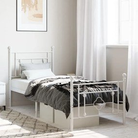 Estrutura de cama com cabeceira e pés 75x190 cm metal branco