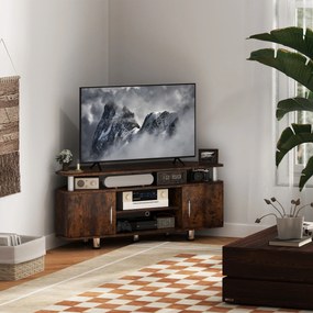 Móvel de TV 120 x 39,5 x 52 cm para televisores até 55 polegadas, com prateleira ampla, armários com portas e compartimento aberto, castanho