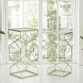 CONJUNTO DE 2 MESAS DE APOIO DOURADAS 31,5X31,5X68-28X28X64 CM