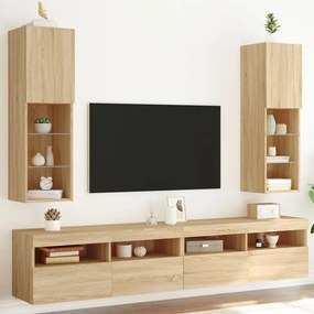 vidaXL Móveis de TV com luzes LED 2 pcs 30,5x30x102 cm carvalho sonoma