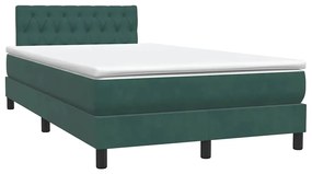 Cama boxspring com colchão 120x210 cm veludo verde-escuro