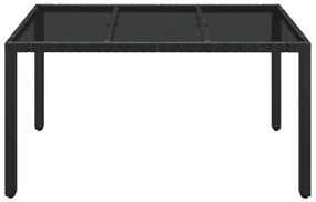 Mesa de jardim com tampo de vidro 150x90x75 cm vime PE preto