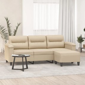 vidaXL Sofá de 3 lugares c/ apoio pés 180 cm tecido microfibra creme