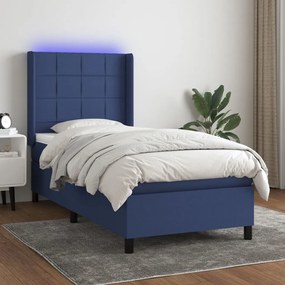 Cama box spring c/ colchão e LED 80x200 cm tecido azul