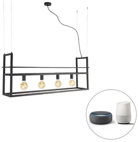 LED Lâmpada suspensa inteligente preta com rack grande de 4 luzes incl. Wifi G95 - Cage Rack Industrial