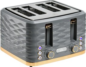 HOMCOM Torradeira para 4 Fatias com 7 Níveis de Tostagem Elevação Extra Alta Função Reaquecer/Descongelar Acabamento Ondulado Cinza | Aosom Portugal