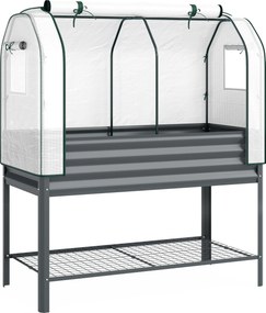 Outsunny Mesa de Cultivo com Cobertura de Estufa e Prateleira Inferior 120x55x140 cm Cinzento Escuro | Aosom Portugal