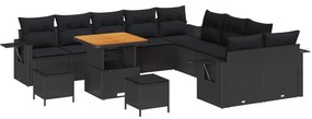 vidaXL Conjunto de Sofá de Jardim 13 pcs Preto vime PE