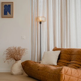 Candeeiro de pé Art Deco preto com vidro âmbar - Bizle