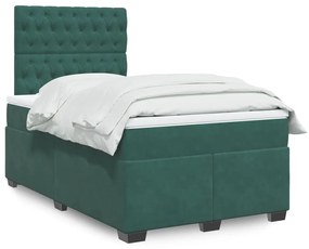 Cama boxspring com colchão 120x190 cm veludo verde-escuro