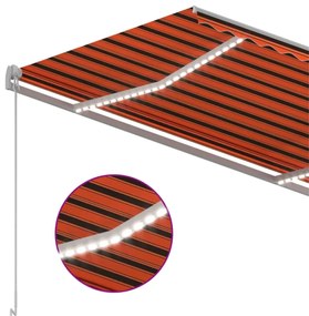 Toldo retrátil manual com LED 350x250 cm laranja e castanho
