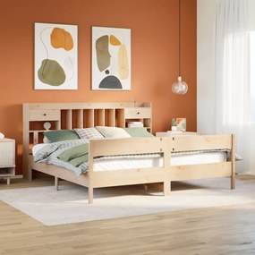 vidaXL Cama com estante sem colchão 200x200 cm pinho maciço