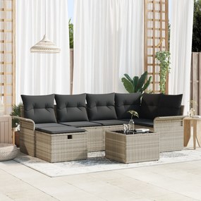 Conjunto de Sofás de Jardim vidaXL 7 Peças com Almofadas Cinza Claro R