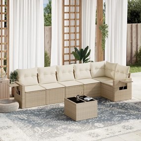 7 pcs conjunto de sofás p/ jardim com almofadões vime PE bege