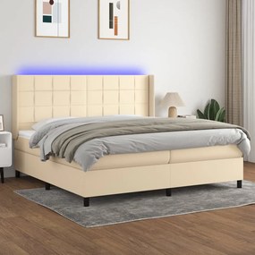 vidaXL Cama box spring c/ colchão e LED 200x200 cm tecido cor creme