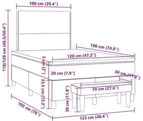 Cama boxspring com colchão 120x190 cm tecido cinzento-claro