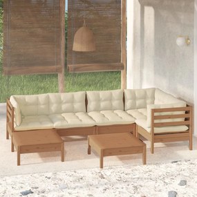 vidaXL 7pcs conj. lounge jardim + almofadões pinho maciço castanho-mel