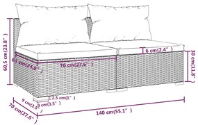 2 pcs conjunto lounge de jardim c/ almofadões vime PE castanho