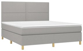 Cama box spring c/ colchão e LED 180x200 cm tecido cinza-claro