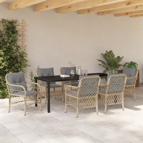 Conjunto de Jantar de Jardim 7 Peças com Almofadas Bege Vime Poly