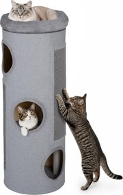 Arranhador para Gatos, 43 x 43 x 113 cm, Com 3 Grutas, Cinzento-claro