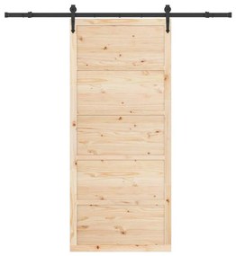 Porta Deslizante Castanho 100 x 208 cm Madeira de pinho maciça