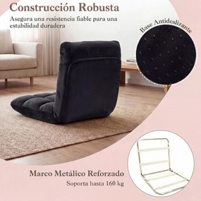 Cadeira de Chão Dobrável, 104 x 53 x 15 cm, Encosto Ajustável em 14 Posições, Preto
