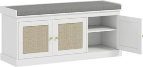 HOMCOM Banco Sapateira Entrada 9 pares Banco de Arrumação 3 portas em Vime Almofada e Prateleira Ajustável 105x35x47 cm Branco | Aosom Portugal