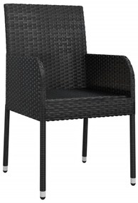 Cadeiras de jardim com almofadões 4 pcs vime PE preto